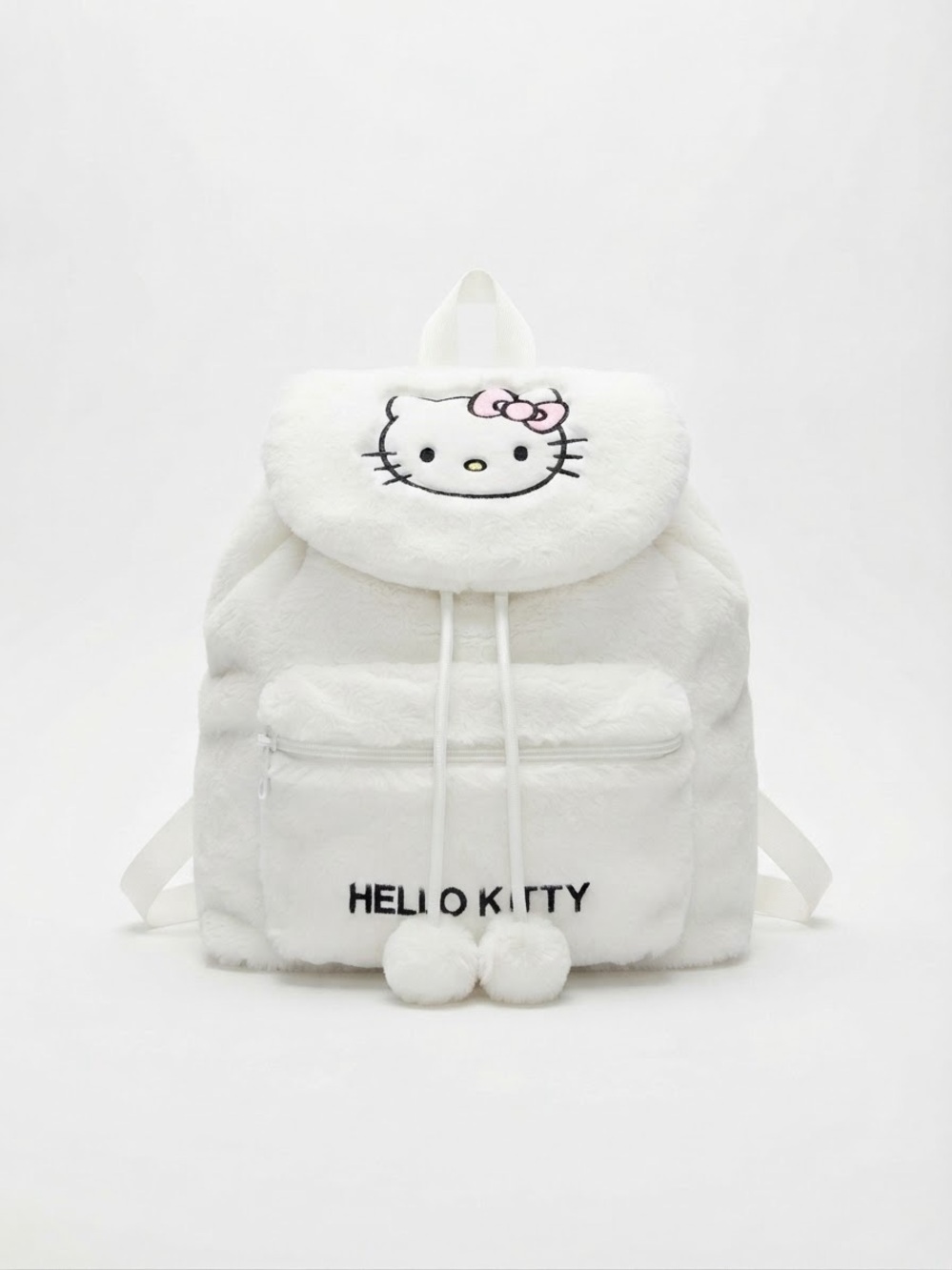 Hello Kitty White Plush Backpack with Pink Bow Accent